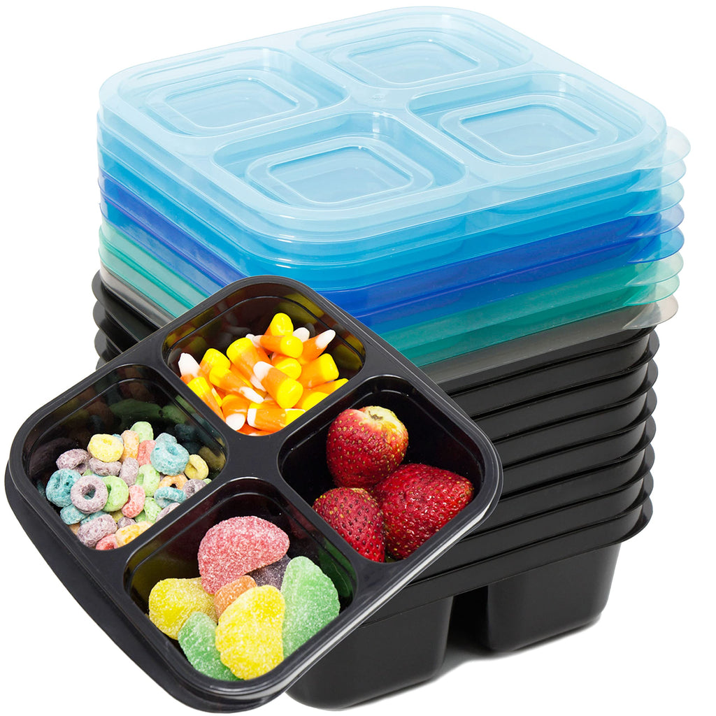 Youngever 8 Pack 4-Compartment Reusable Snack Box Food Containers, Bento Lunch Box, Meal Prep Containers, Divided Food Storage Containers