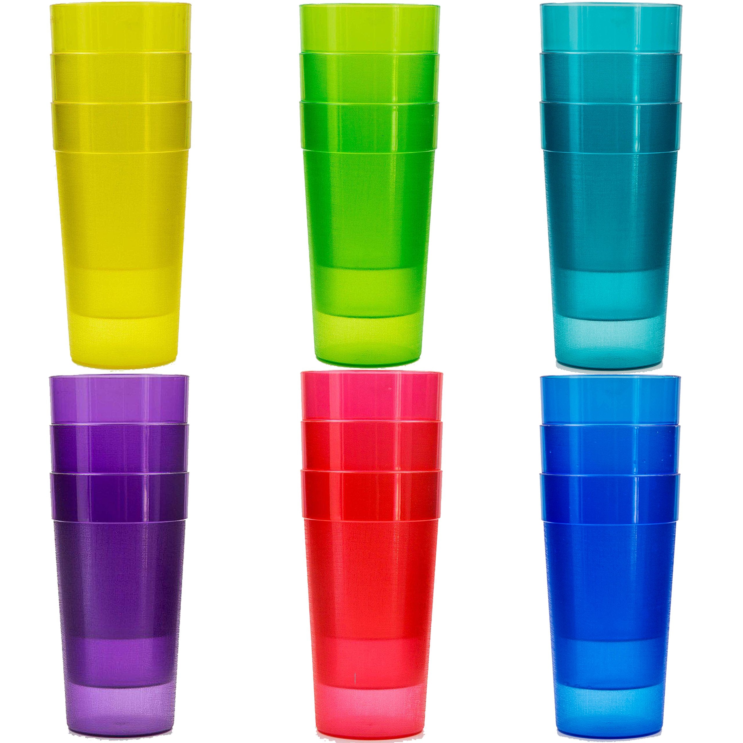 Youngever 18 Pack 20 Ounce Plastic Tumblers, Drinking Glasses, Restaurant-Quality Shatterproof Beverage Tumblers, 6 Colors, Reusable | Stackable | NO BPA | Top-rack Dishwasher Safe