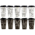 Youngever 70 Sets Disposable Coffee Cups with Lids, To Go Hot Coffee Cups, Durable Paper Cups with Lids, City Skyline Design