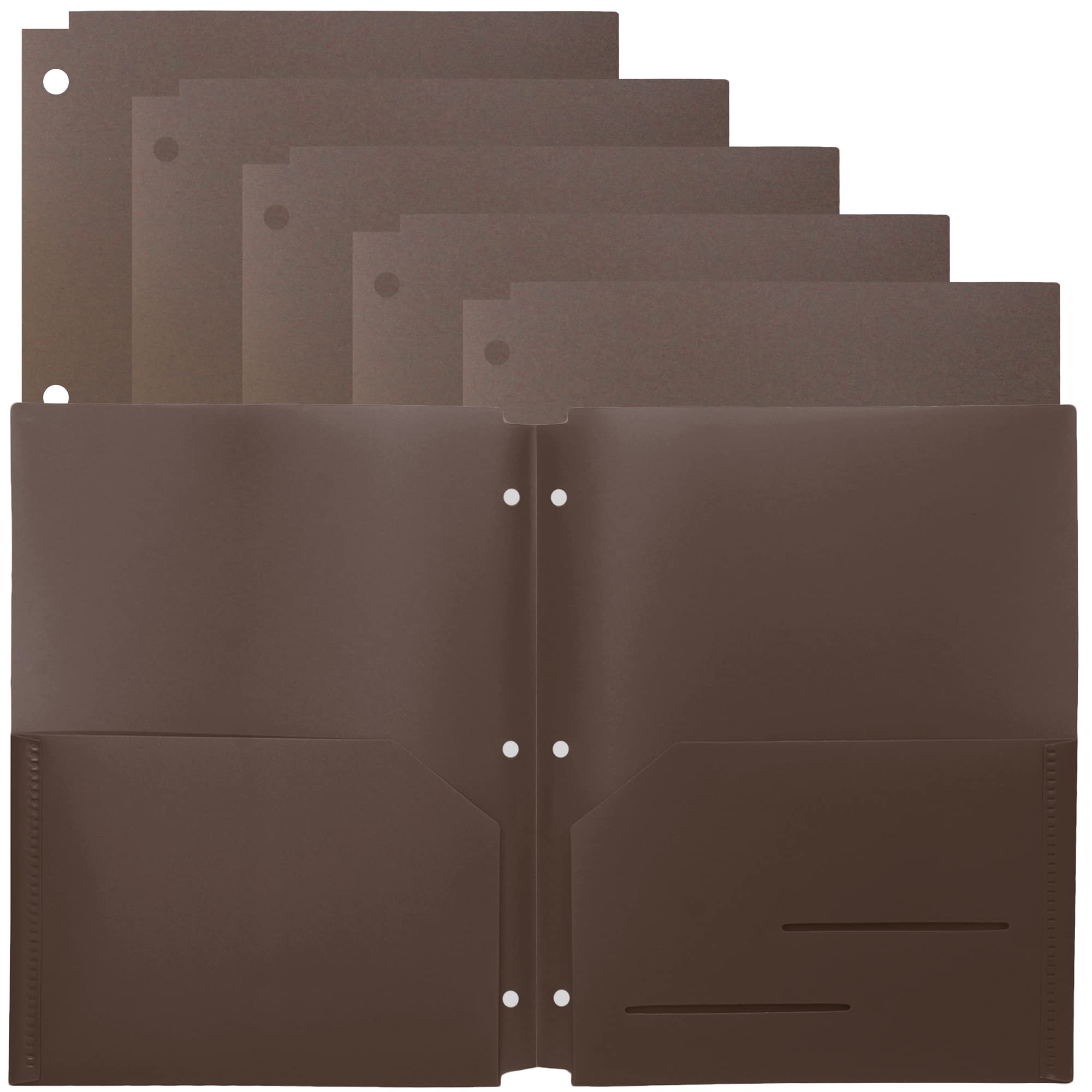 Youngever 6 Pack Heavy Duty Plastic Two Pocket Folders, Binder Dividers with Pocket, 3 Hole Punch Folder with Notches, Binder Folders