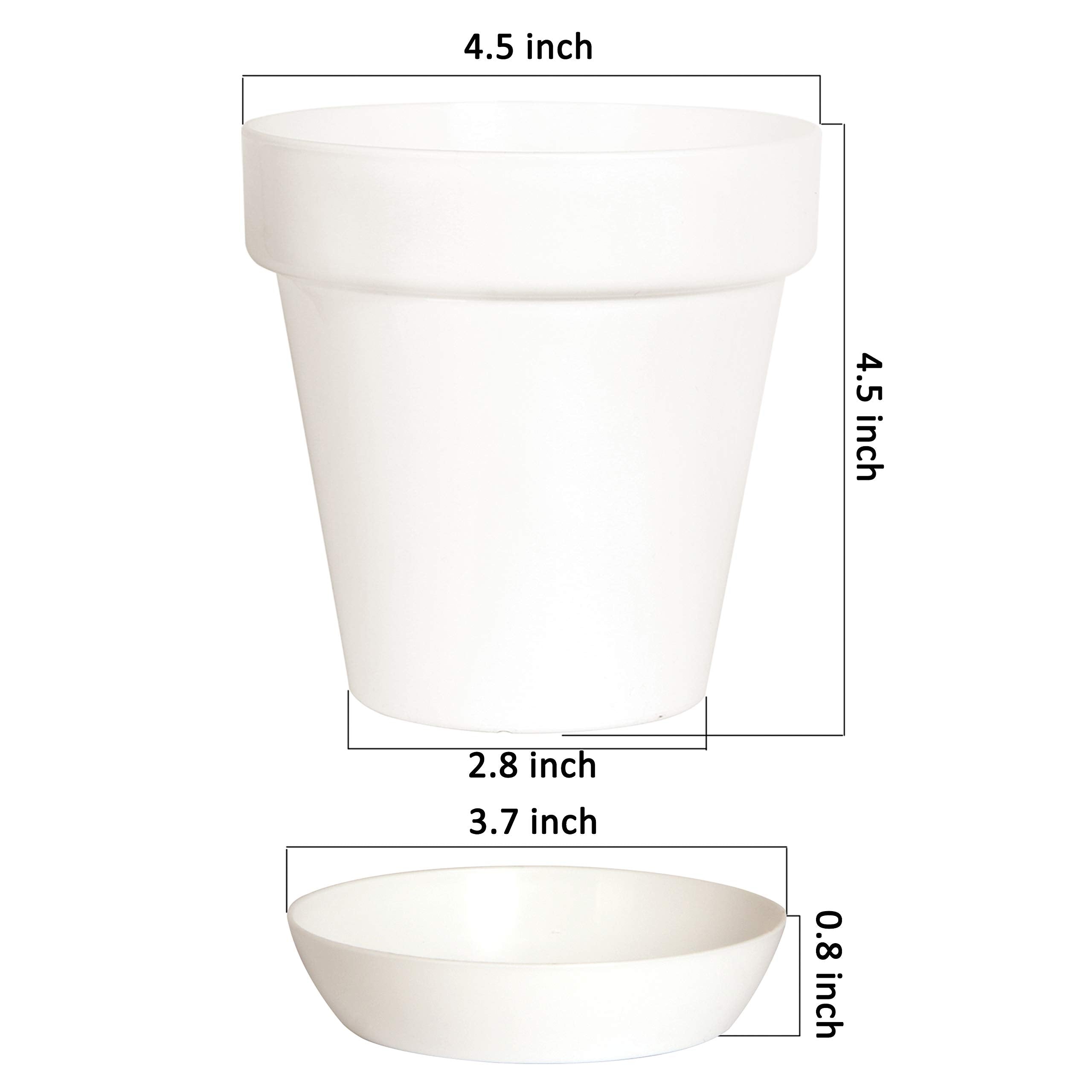 Youngever 4.5 Inch Plastic Planters with Saucers, Indoor Flower Plant Pots, Modern Decorative Gardening Pot with Drainage