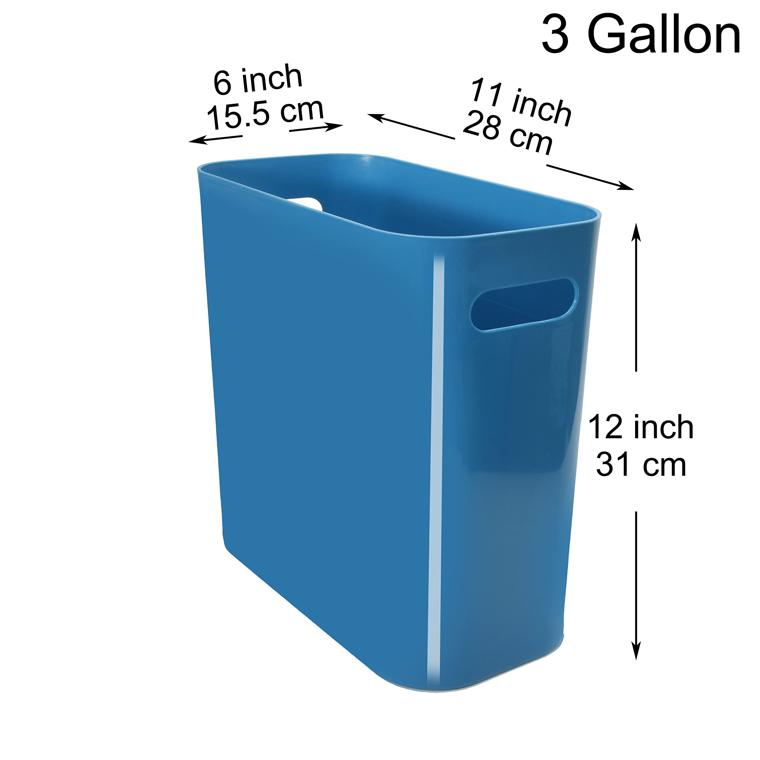 Youngever 2 Pack 3 Gallon Slim Trash Can, Plastic Garbage Container Bin, Trash Bin with Handles for Home Office, Living Room, Study Room, Kitchen, Bathroom