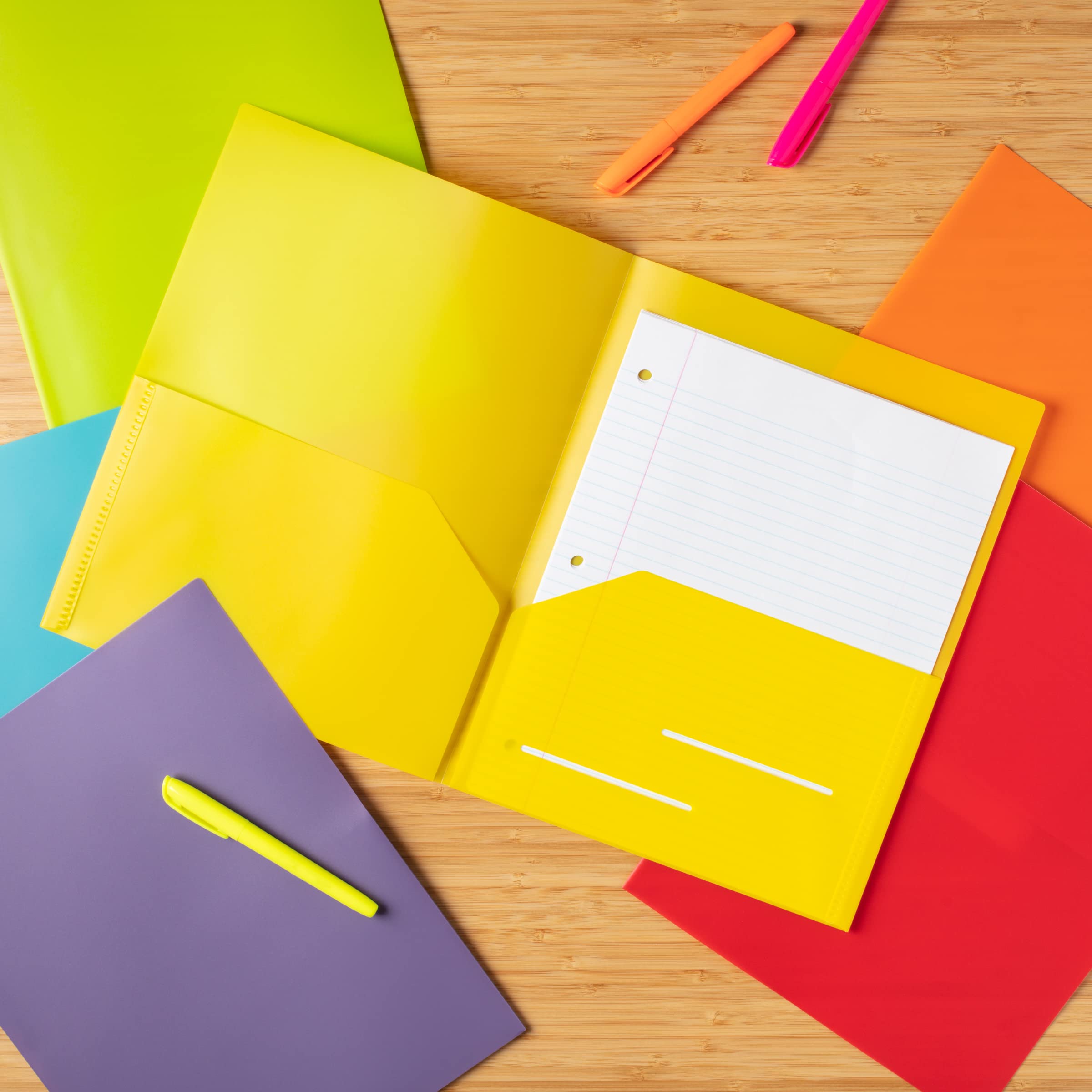 Youngever 12 Pack Plastic Pocket Folders - Heavy Duty Plastic 2 Pocket Folder, in 6 Colors