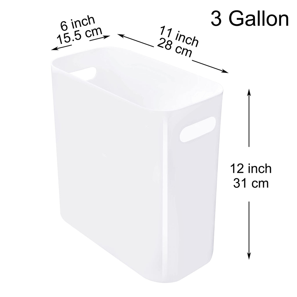 Youngever 1 Pack 3 Gallon Slim Trash Can, Plastic Garbage Container Bin, Trash Bin with Handles for Home Office, Living Room, Study Room, Kitchen, Bathroom
