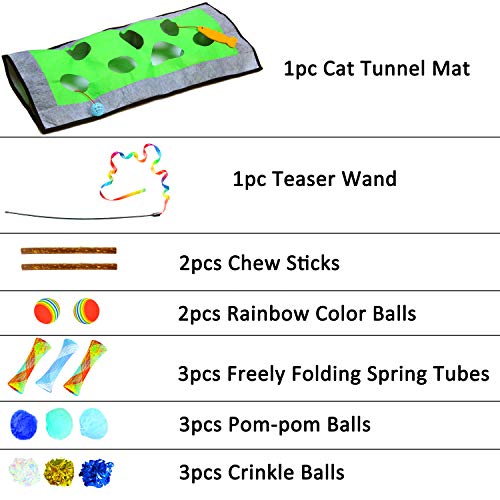 Youngever 15 Kitten Toys Assortment, Cat Play Mat, Cat Teaser Wand, Crinkle Balls for Kitten & Puppy