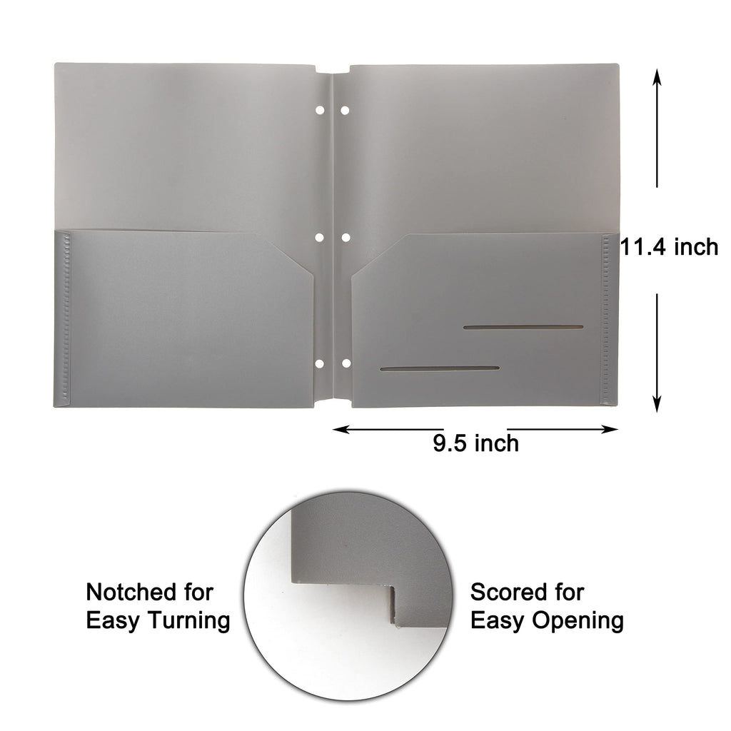 Youngever 12 Pack Heavy Duty Plastic Two Pocket Folders, Binder Dividers with Pocket, 3 Hole Punch Folder with Notches, Binder Folders