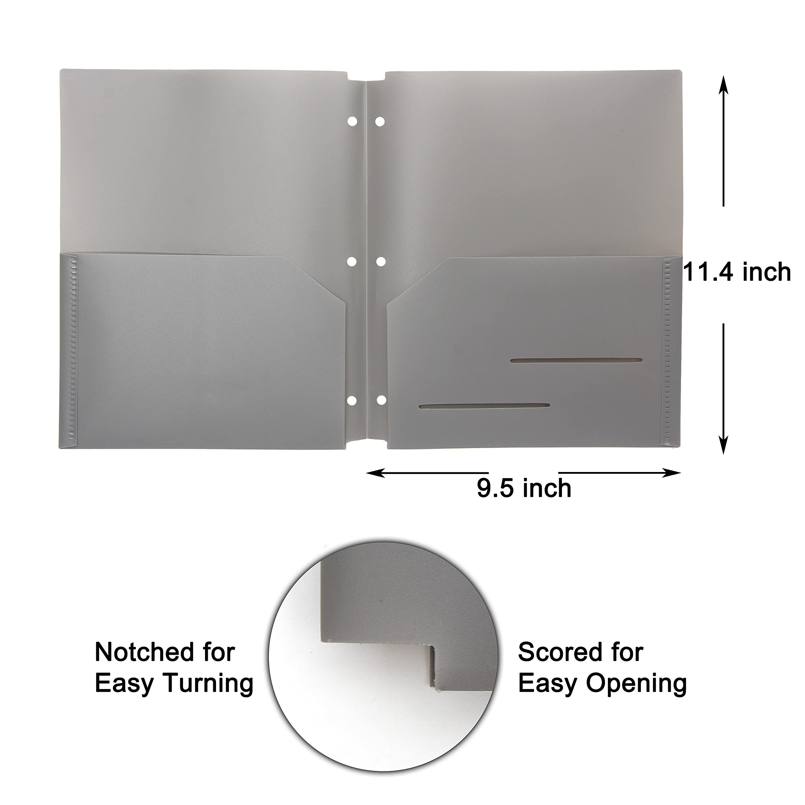 Youngever 12 Pack Heavy Duty Plastic Two Pocket Folders, Binder Dividers with Pocket, 3 Hole Punch Folder with Notches, Binder Folders