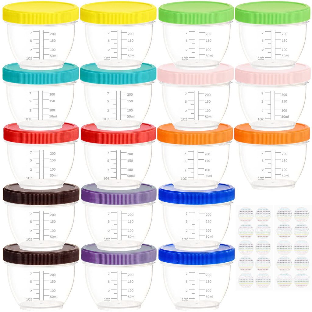 Youngever 18 Pack 1 Cup Small Food Containers with Lids, 8 Ounce Food Storage Containers, Condiment, and Sauce Containers with Lids Labels
