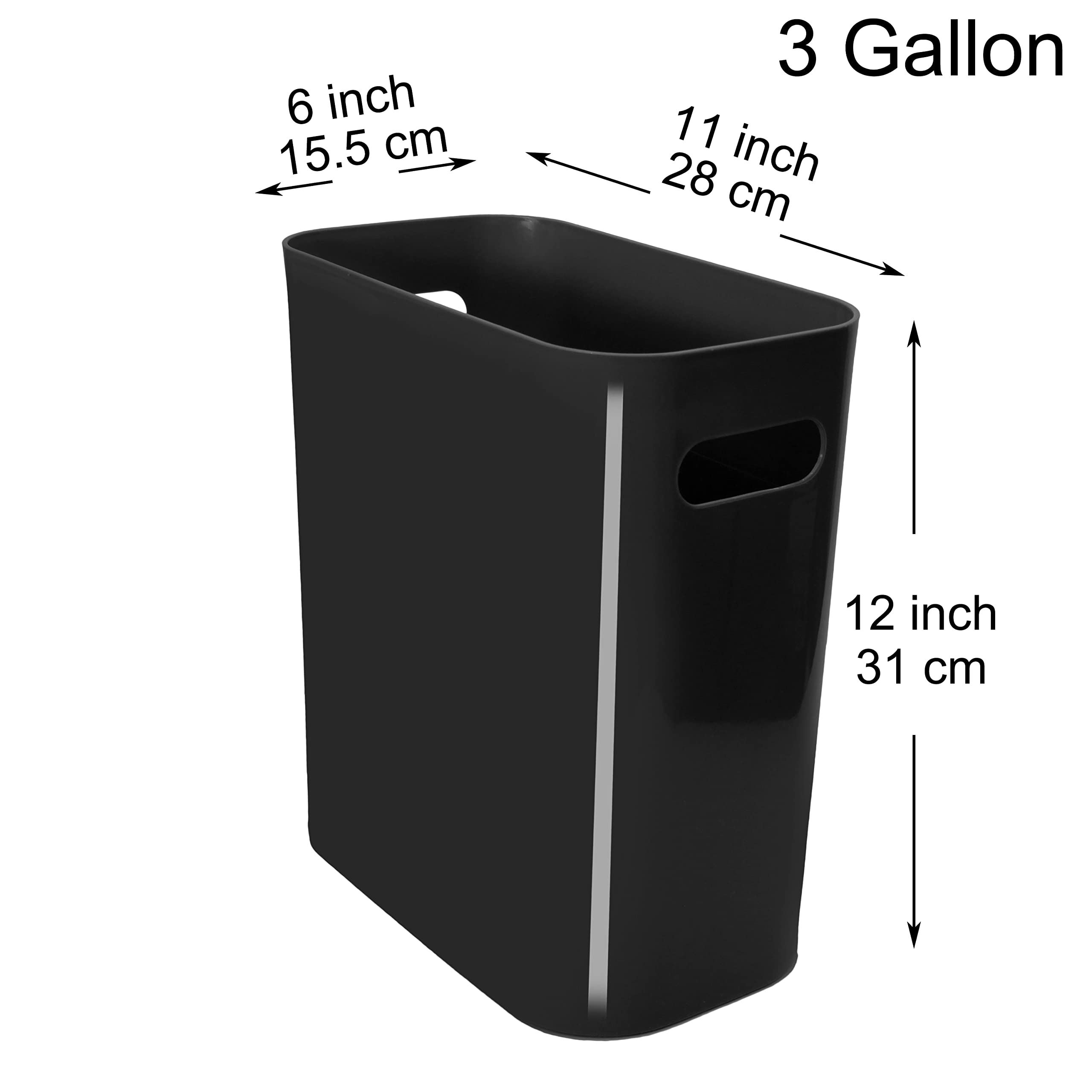 Youngever 2 Pack 3 Gallon Slim Trash Can, Plastic Garbage Container Bin, Trash Bin with Handles for Home Office, Living Room, Study Room, Kitchen, Bathroom