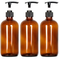Youngever 3 Pack Empty Amber Glass Pump Bottles, 3 Pack 16 Ounce Pump Bottles, Soap Dispenser, Refillable Containers
