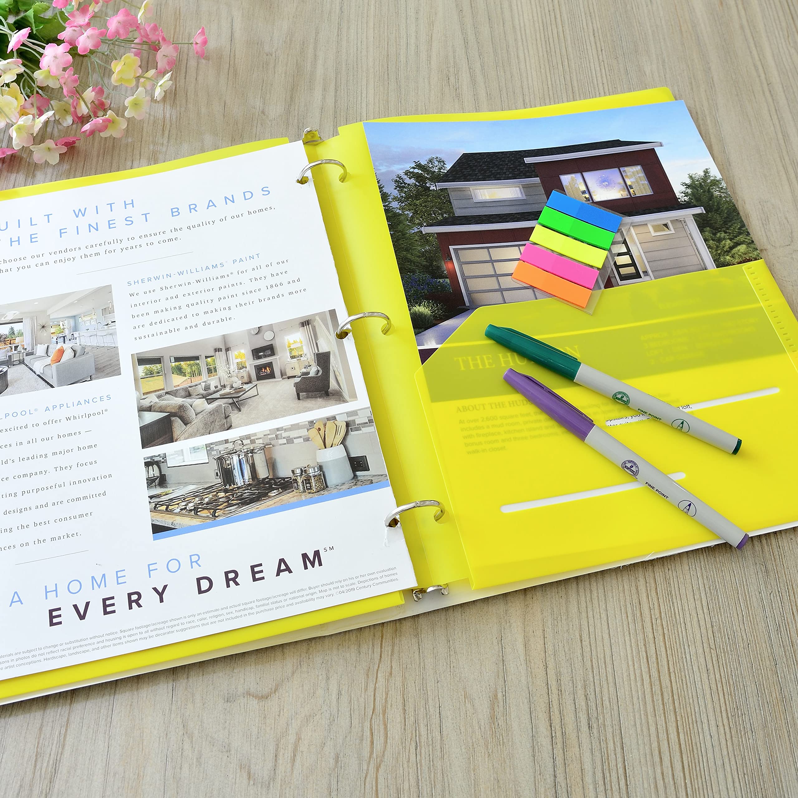 Youngever 6 Pack Heavy Duty Plastic Two Pocket Folders, Binder Dividers with Pocket, 3 Hole Punch Folder with Notches, Binder Folders