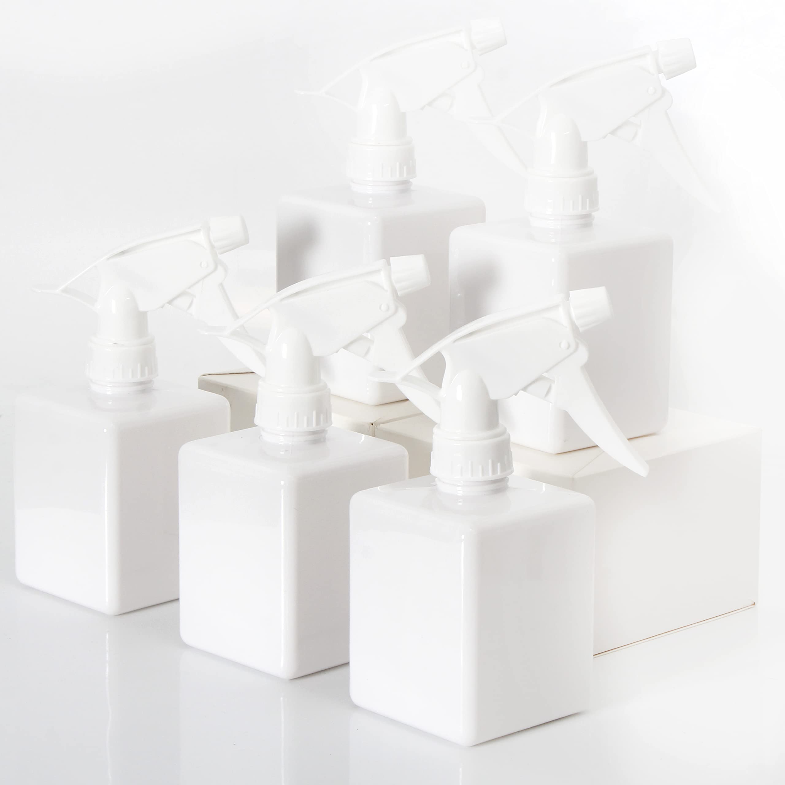 Youngever 5 Pack Empty Plastic Spray Bottles, White Square Spray Bottles for Hair and Cleaning Solutions