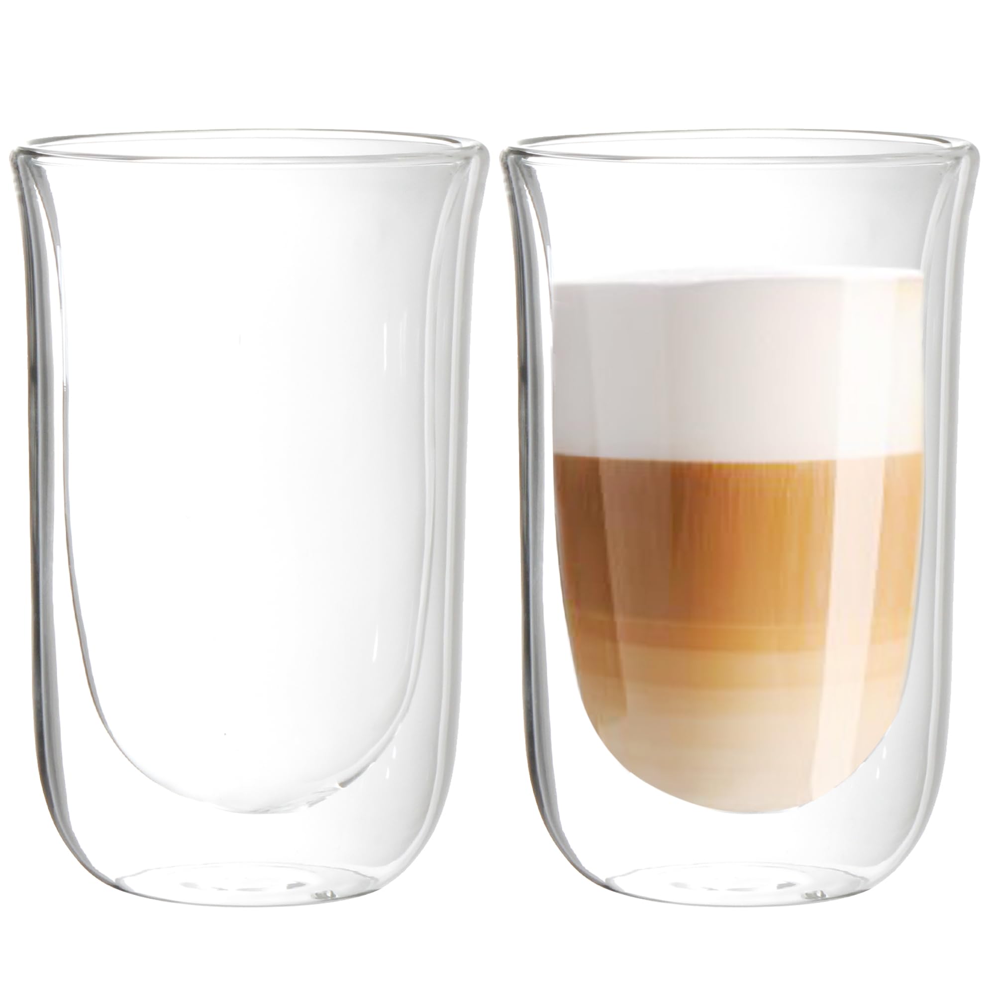 Youngever 2 Pack Large 15 Ounce Glass Coffee Cups, Double Wall Thermo Insulated Coffee Cups, Glass Coffee Mugs