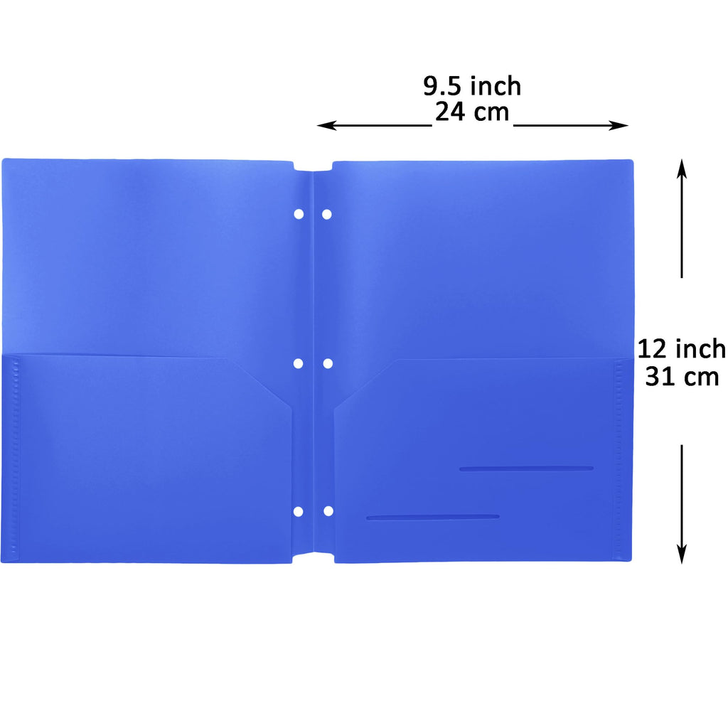 Youngever 6 Pack Heavy Duty Plastic Two Pocket Folders, Binder Dividers with Pocket, 3 Hole Punch Folder with Notches, Binder Folders