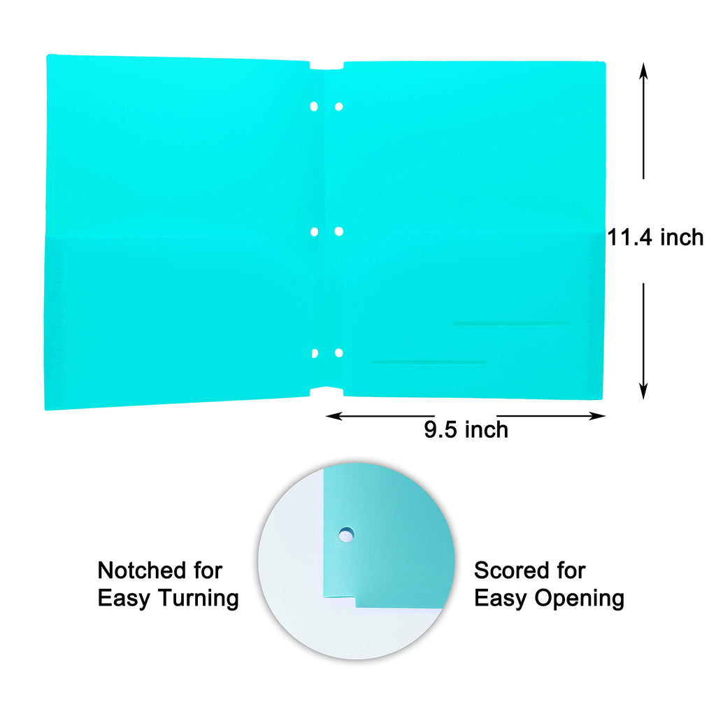 Youngever 12 Pack Heavy Duty Plastic Two Pocket Folders, Binder Dividers with Pocket, 3 Hole Punch Folder with Notches, Binder Folders