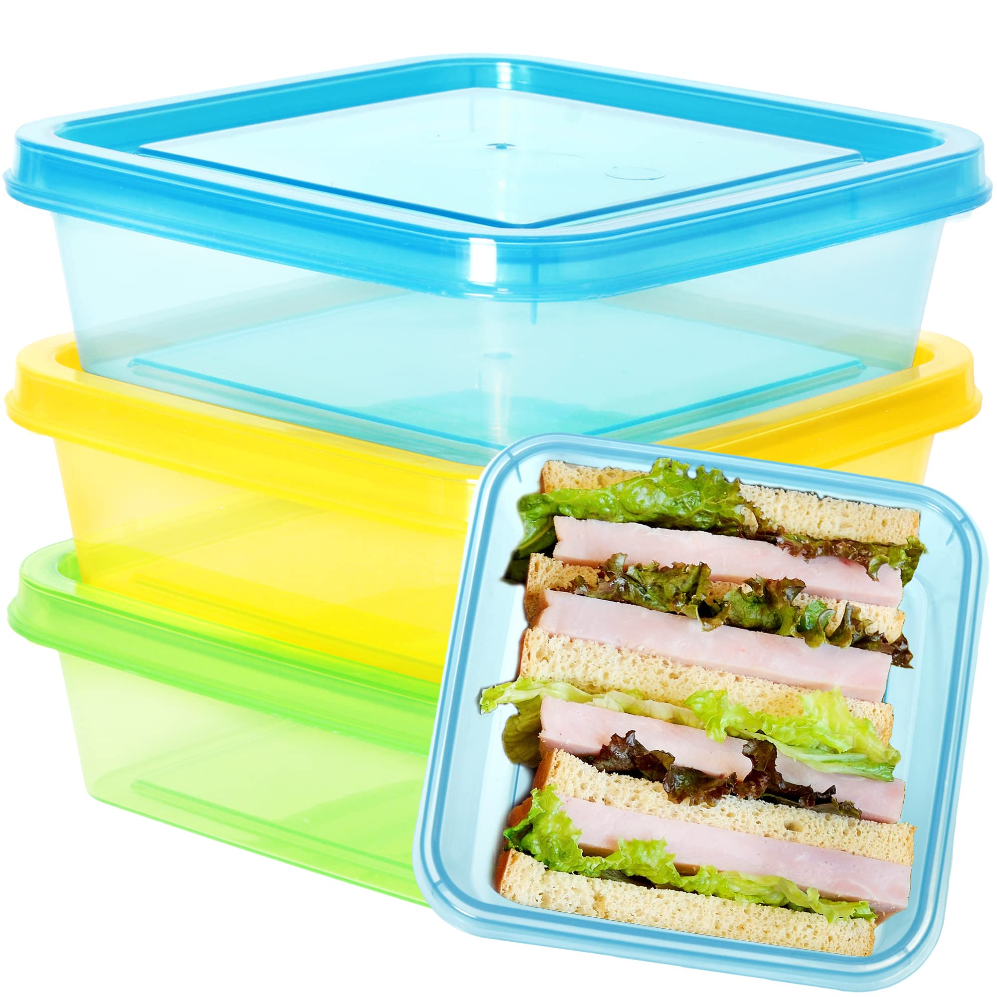 Youngever 3 Pack 20 Ounce Sandwich Containers for Lunch Box, Reusable Food Storage Containers, Meal Prep Containers, Single Sandwich