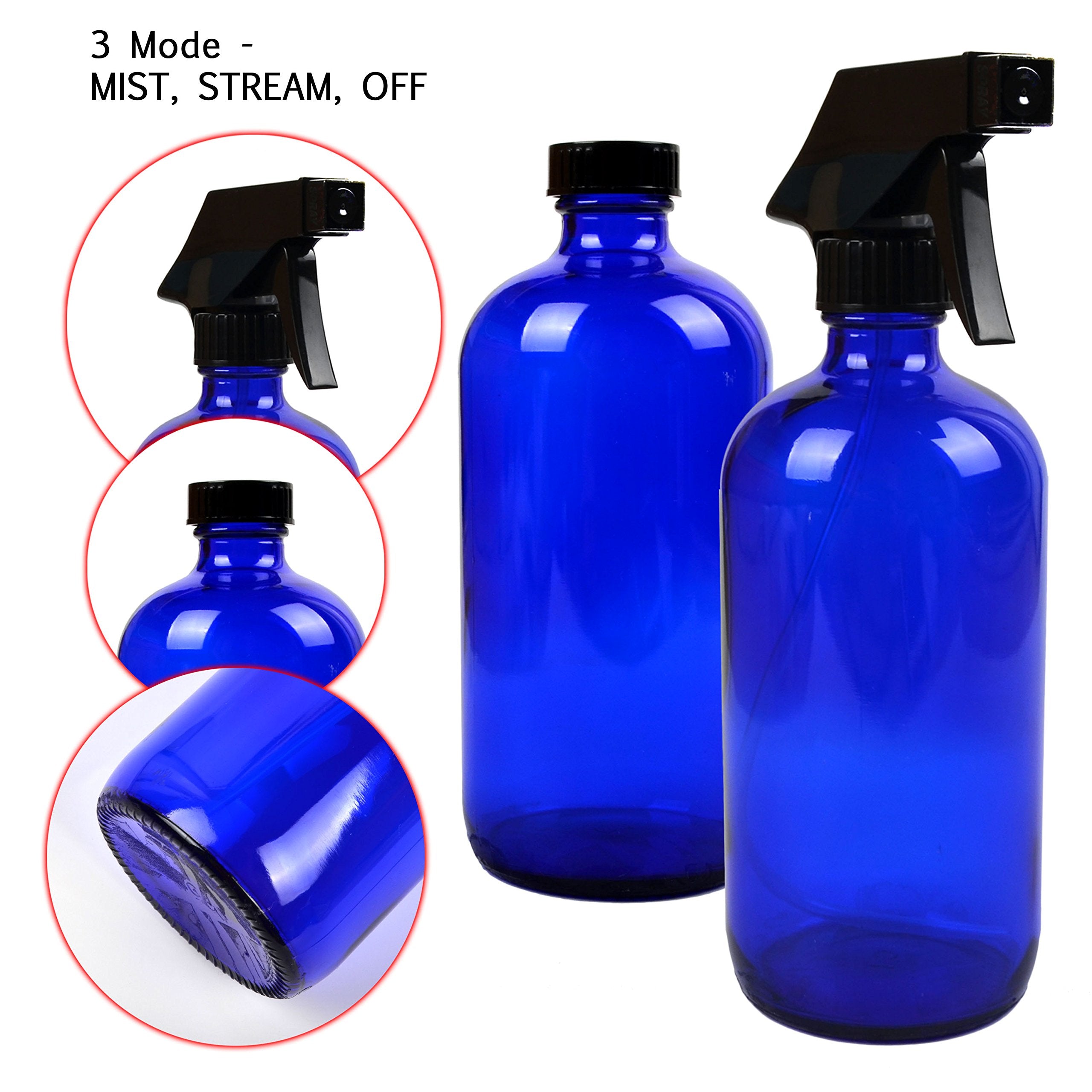 Youngever 8 Pack Empty Cobalt Blue Glass Spray Bottles, 2 Pack 8 Ounce and 6 Pack 4 Ounce Refillable Containers for Essential Oils, Durable Black Trigger Sprayer Fine Mist and Stream