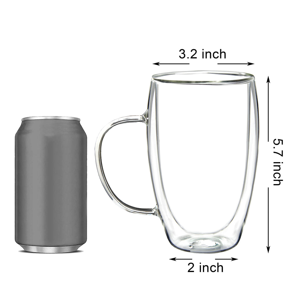 Youngever 2 Pack Glass Coffee Cups, Double Wall Thermo Insulated Coffee Cups, Glass Coffee Mugs