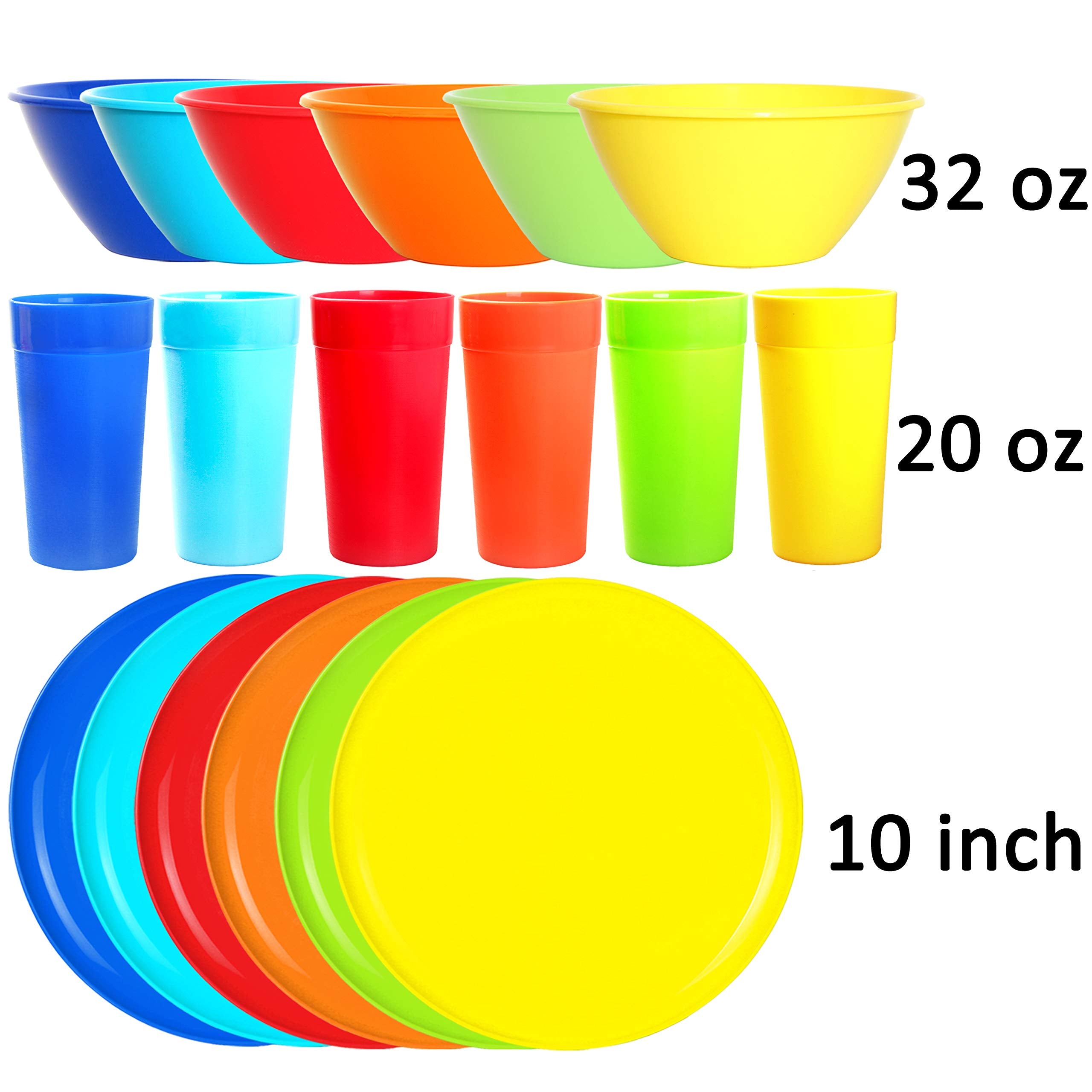 Youngever 18 Piece Plastic Kitchen Dinnerware Set, Plates, Dishes, Bowls, Cups, Service for 6