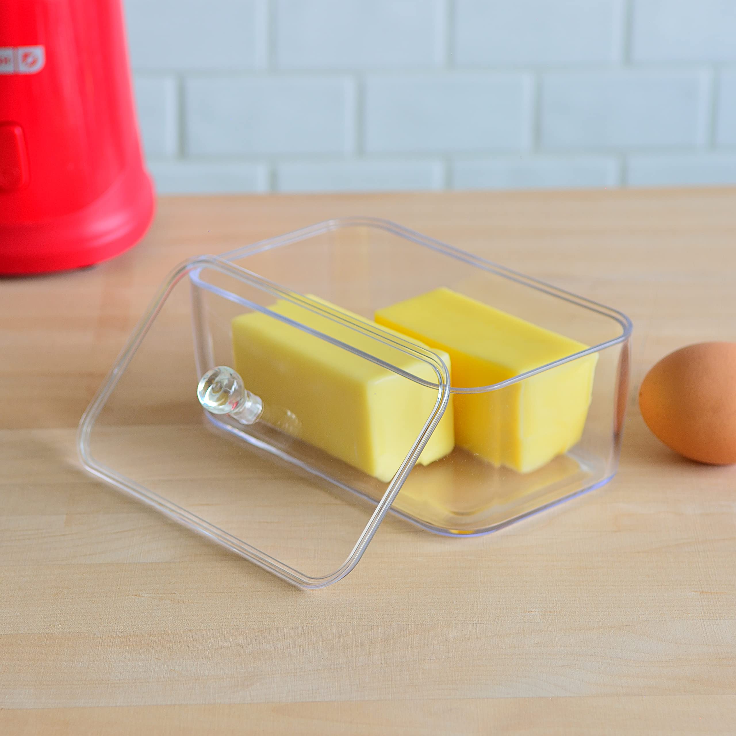 Youngever Plastic Butter Keeper, Reusable Clear Butter Dish, Butter Container with Lid
