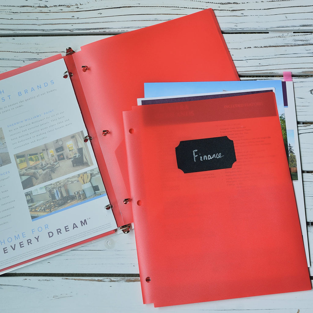 Youngever 6 Pack Heavy Duty Plastic Two Pocket Folders, Binder Dividers with Pocket, 3 Hole Punch Folder with Notches, Binder Folders