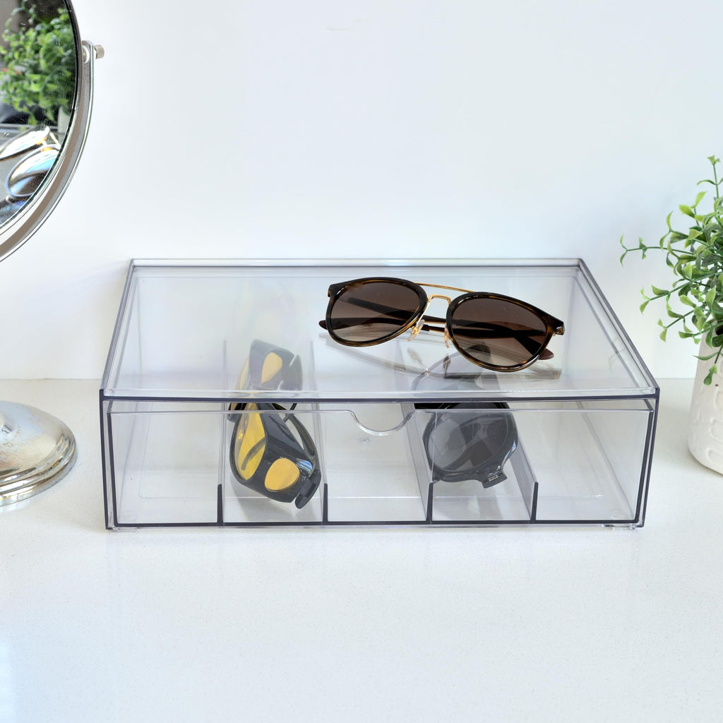 Youngever 2 Pack Sunglasses Organizer Box, Stackable Sunglasses Storage Case, 5 Divided Sections Eyewear Organizer (12" x 8" x 3.5")