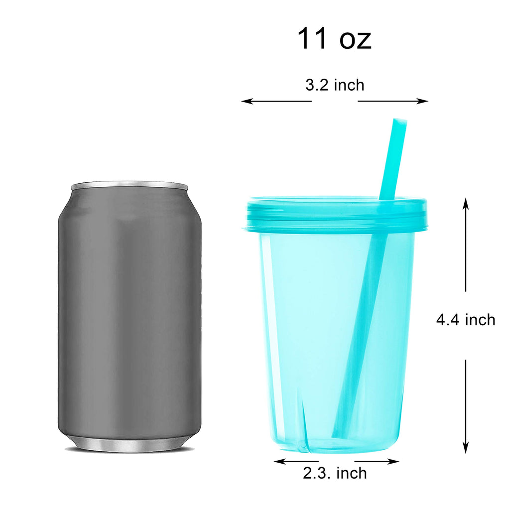Youngever 7 Sets Plastic Kids Cups with Lids and Straws, 7 Reusable Toddler Cups with Straws in 7 Coastal Colors
