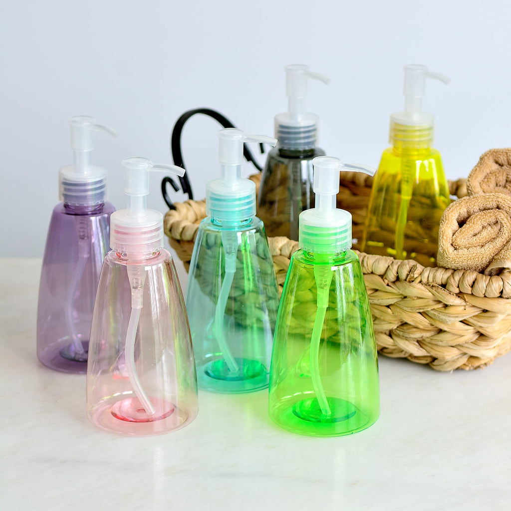 Youngever 6 Pack Empty Plastic Pump Bottles, Refillable Plastic Pump Bottles with Travel Lock in 6 Colors