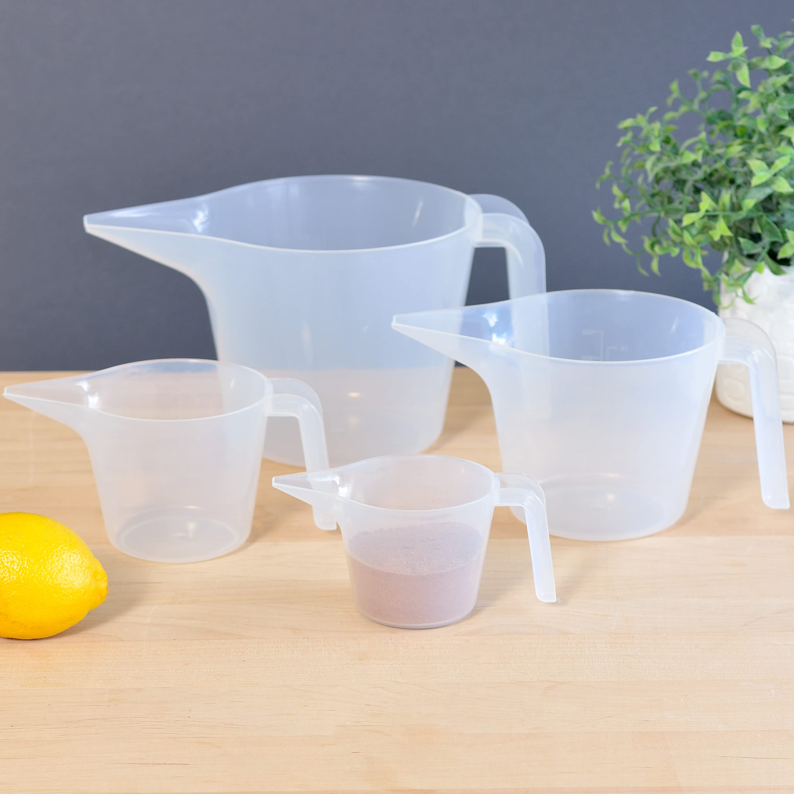 Youngever 4 Pack Plastic Measuring Cups Set, Nesting Mixing Bowls, Color Measuring Cups Set, 4oz, 8oz, 16oz, 36oz