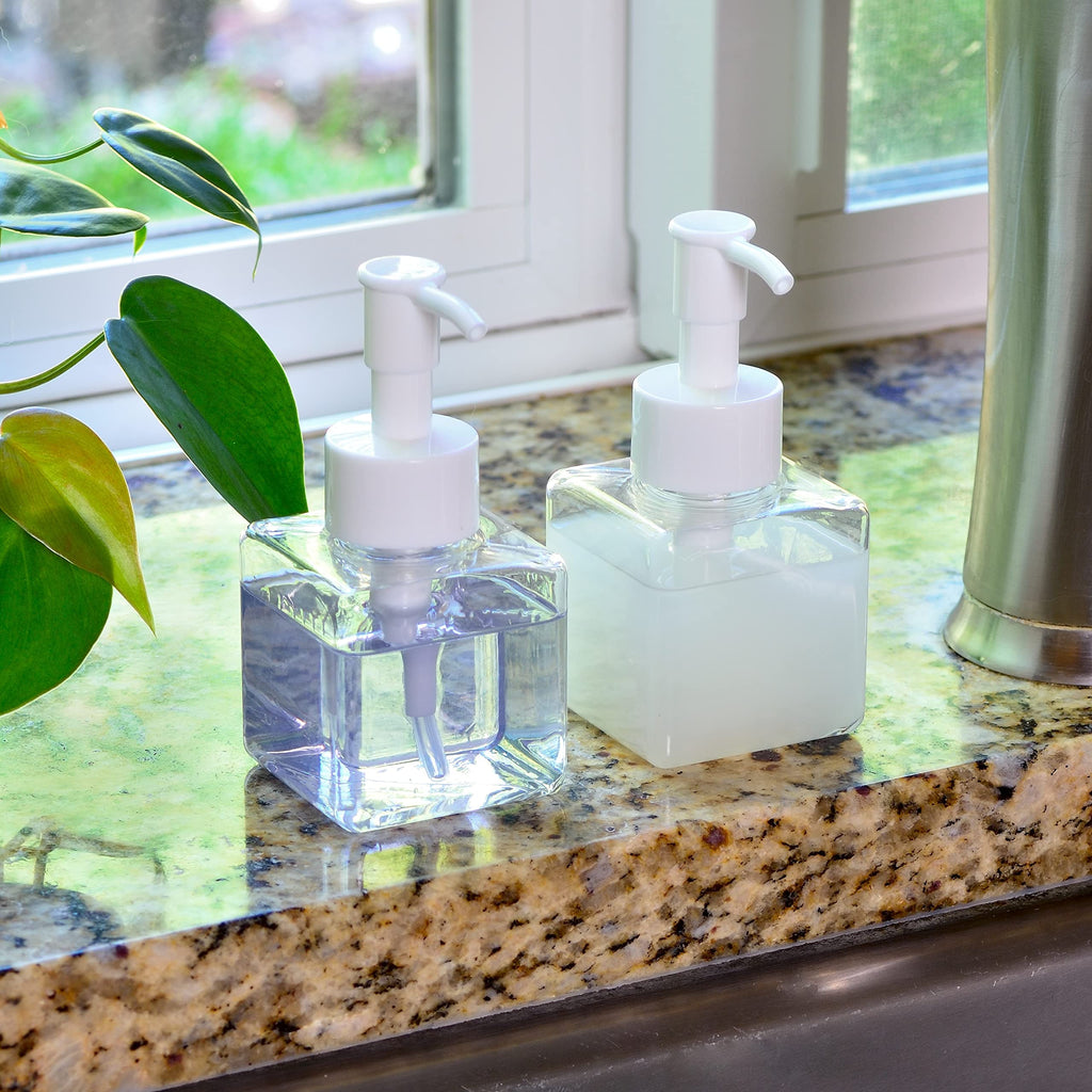 Youngever 5 Pack 4 Ounce Plastic Pump Bottles, Square Refillable Plastic Pump Bottles for Dispensing Lotions, Liquid Soap