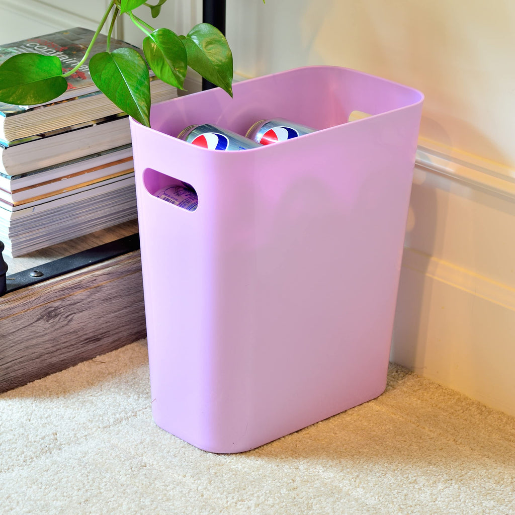 Youngever 2 Pack 3 Gallon Slim Trash Can, Plastic Garbage Container Bin, Trash Bin with Handles for Home Office, Living Room, Study Room, Kitchen, Bathroom