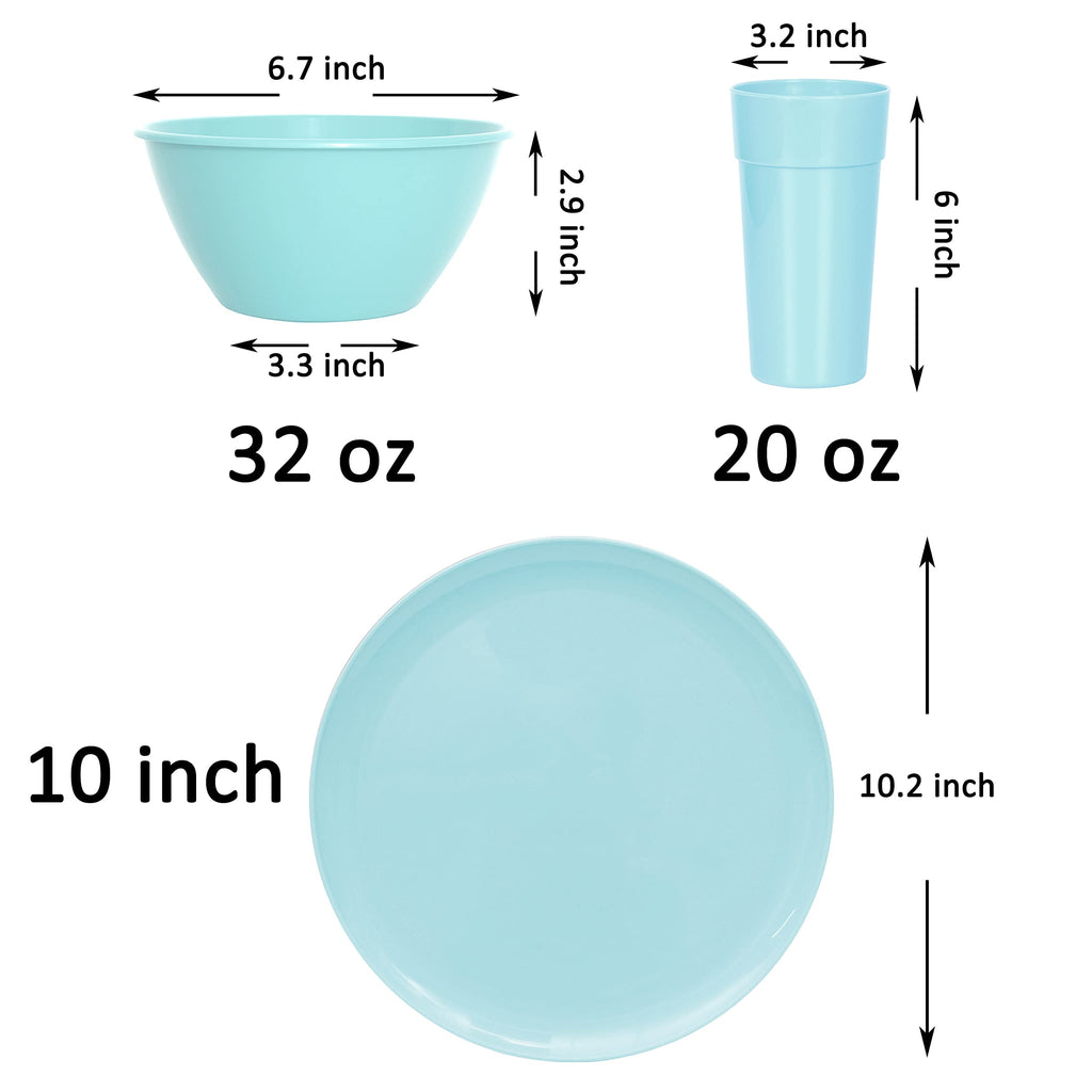 Youngever 18 Piece Plastic Kitchen Dinnerware Set, Plates, Dishes, Bowls, Cups, Service for 6