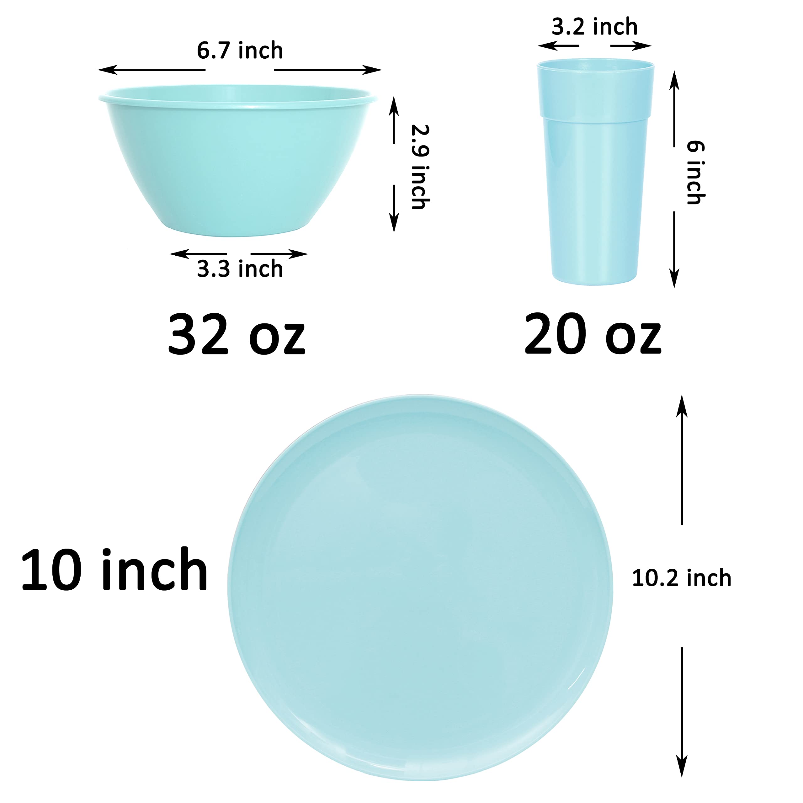 Youngever 18 Piece Plastic Kitchen Dinnerware Set, Plates, Dishes, Bowls, Cups, Service for 6