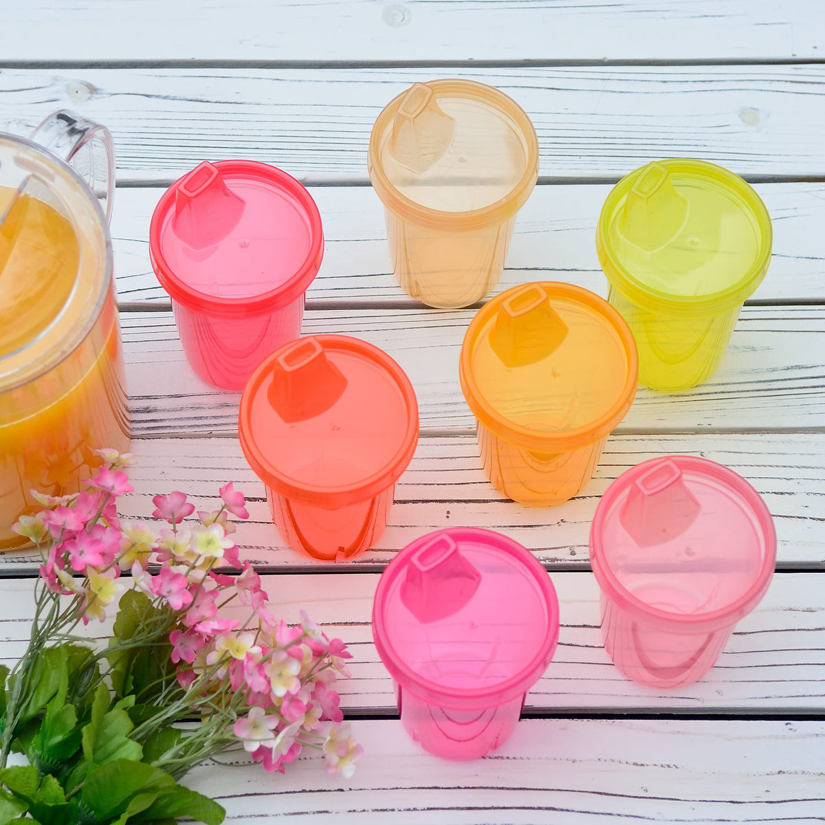 Youngever 7 Pack Kids Sippy Cups for Infant and Toddler - Pink Color