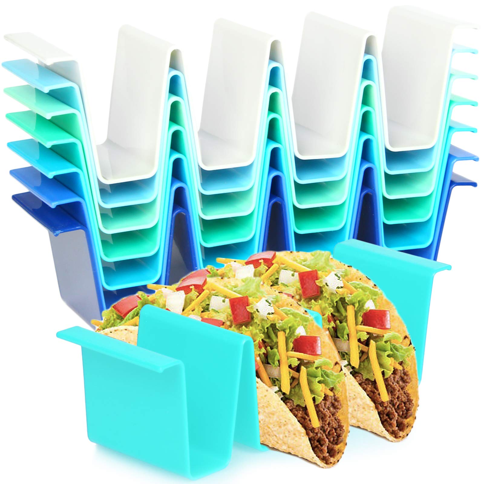 Youngever 8 Pack Plastic Taco Holder Stand, Dishwasher Top Rack Safe, Microwave Safe, Set of 8 Assorted Colors