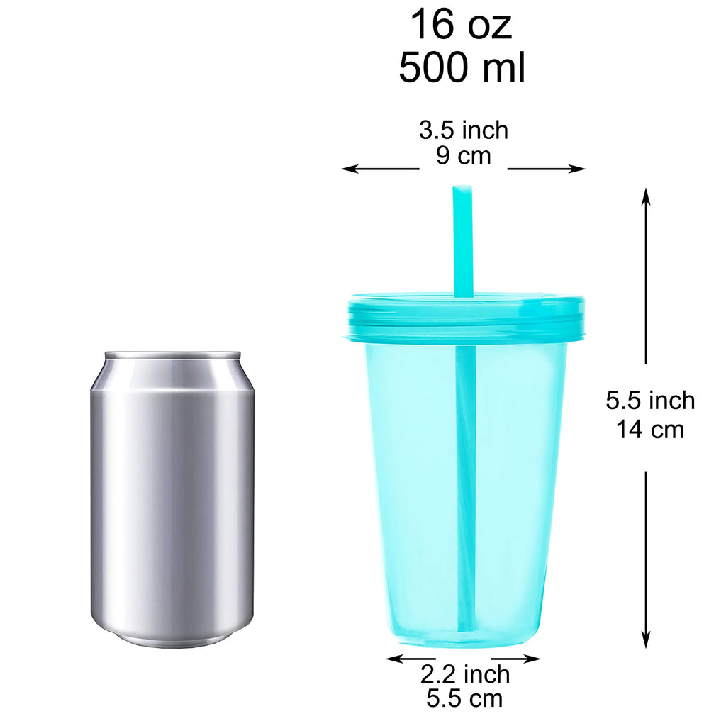 Youngever 9 Sets 16 Ounce Plastic Cups with Lids and Straws, Reusable Plastic Cups with Straws