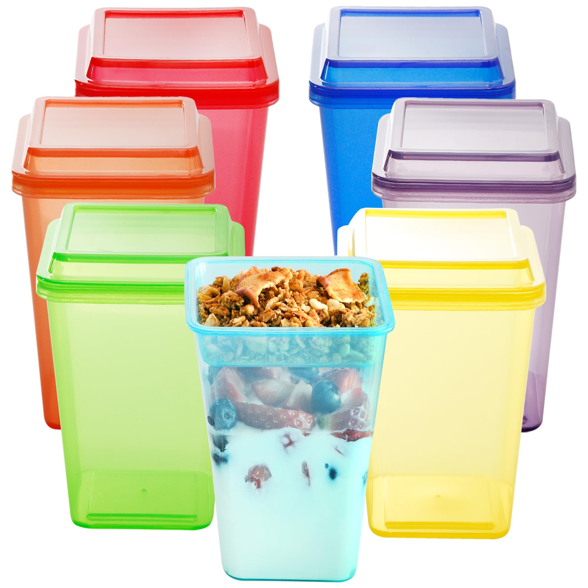 Youngever 7 Sets Plastic Parfait Cups, Reusable Plastic Dessert Cups with Lids and Inserts, Reusable Plastic Yogurt Cups with Inserts, Spill and Leak Proof