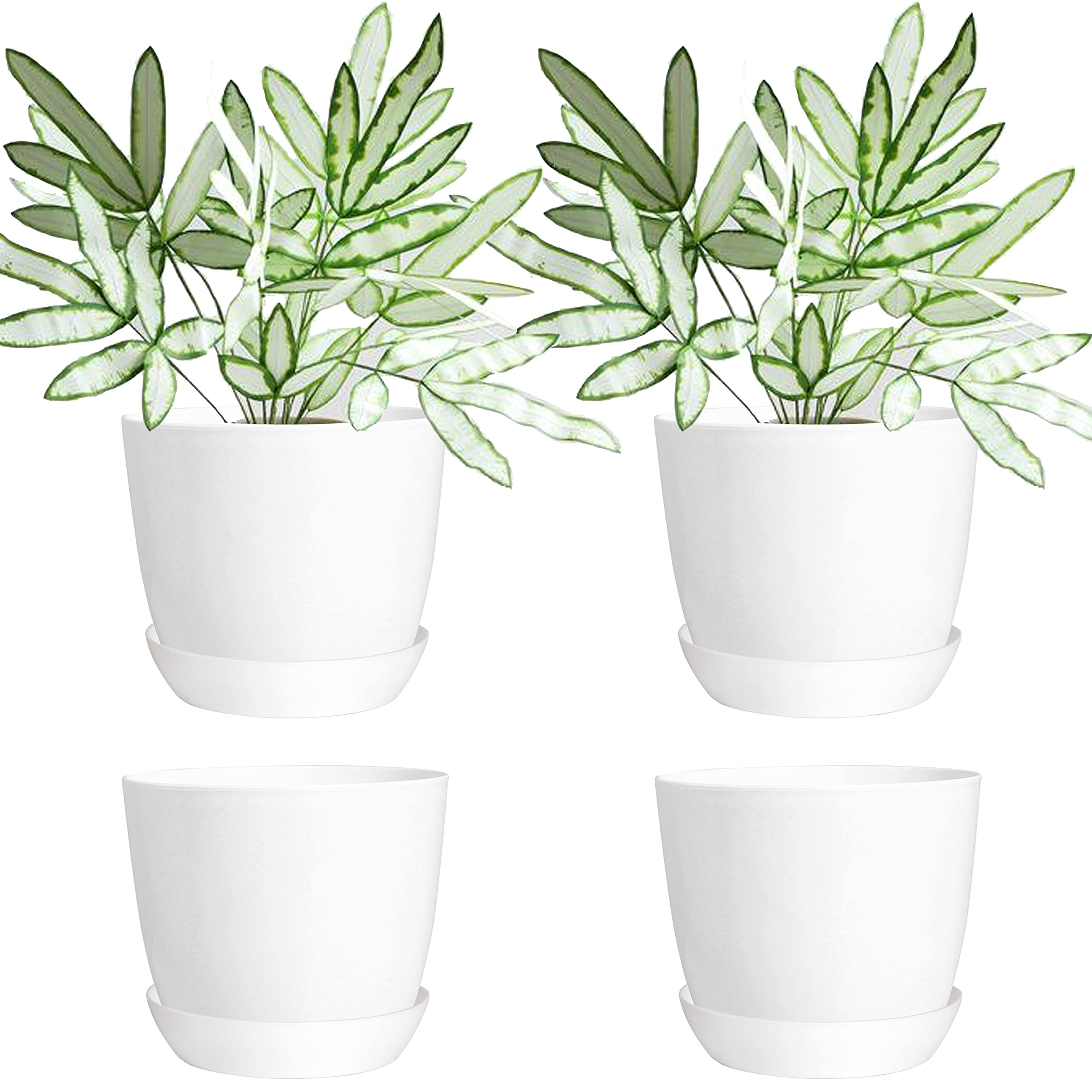 Youngever 4.5 Inch Plastic Planters with Saucers, Indoor Flower Plant Pots, Modern Decorative Gardening Pot with Drainage