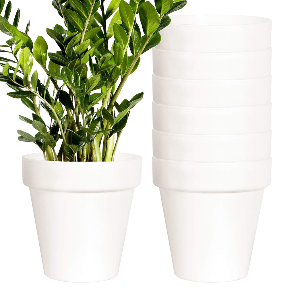 Youngever 8 Pack 5.5 Inch Plastic Planters Indoor Flower Plant Pots, Classic Decorative Gardening Pot with Drainage Holes
