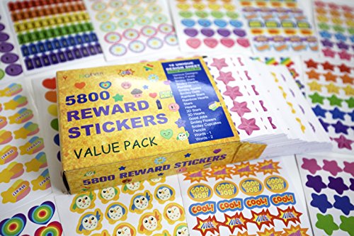 Youngever 5800 Teacher Stickers for Kids, Reward Stickers Mega Variety Pack, Incentive Stickers for Teacher Supplies Classroom Supplies, 18 Design Styles Including 3D Heart, face, Star, owl, Cupcake