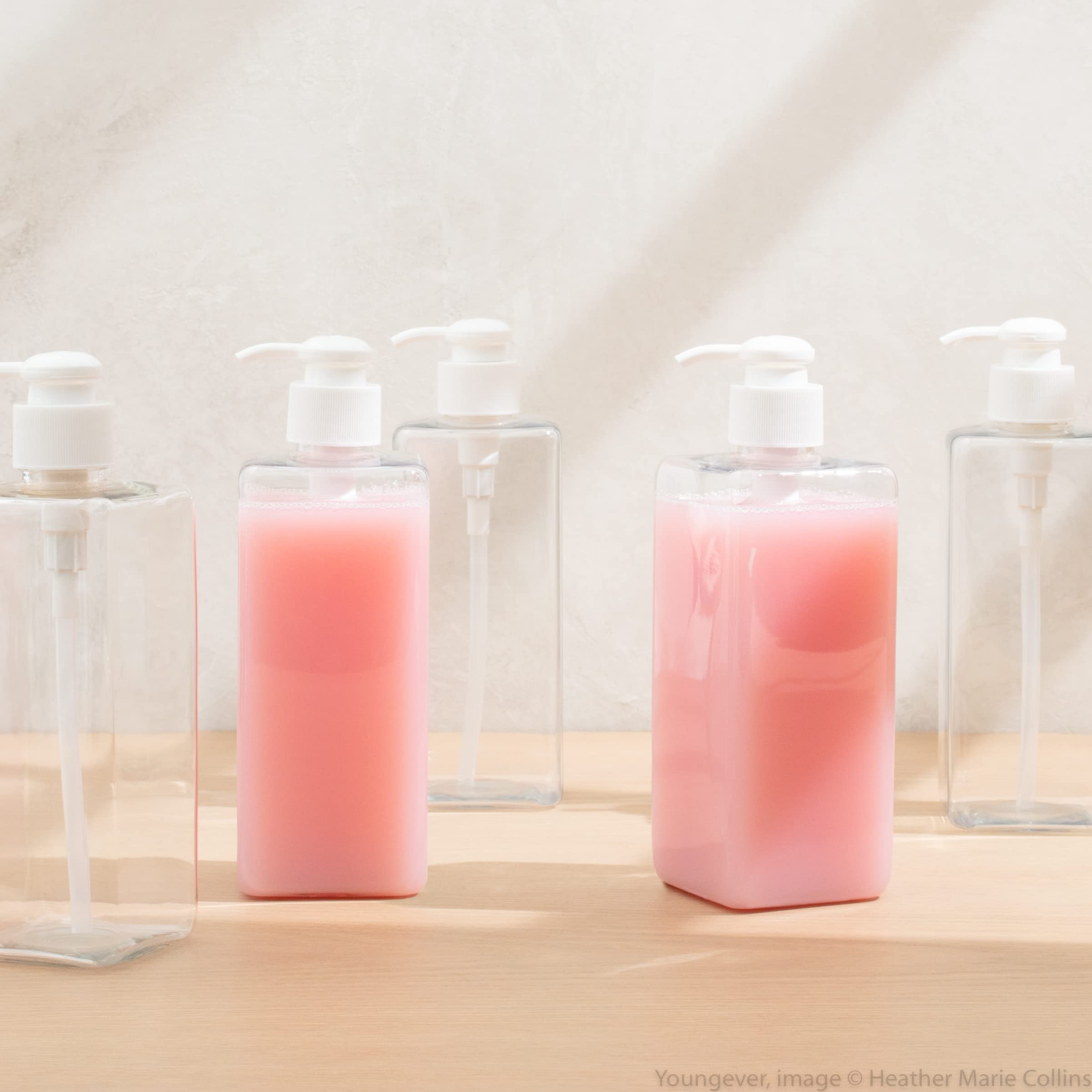 Youngever 5 Pack 16 Ounce Plastic Pump Bottles, Refillable Square Plastic Pump Bottles for Dispensing Lotions, Shampoos and More