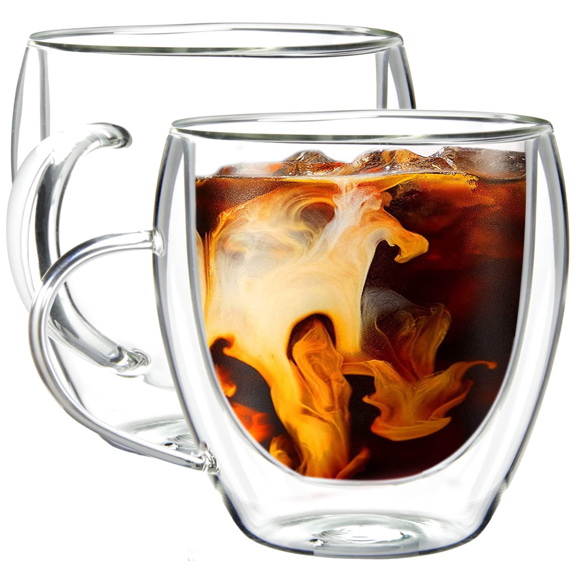Youngever 2 Pack Glass Coffee Cups, Double Wall Thermo Insulated Coffee Cups, Glass Coffee Mugs