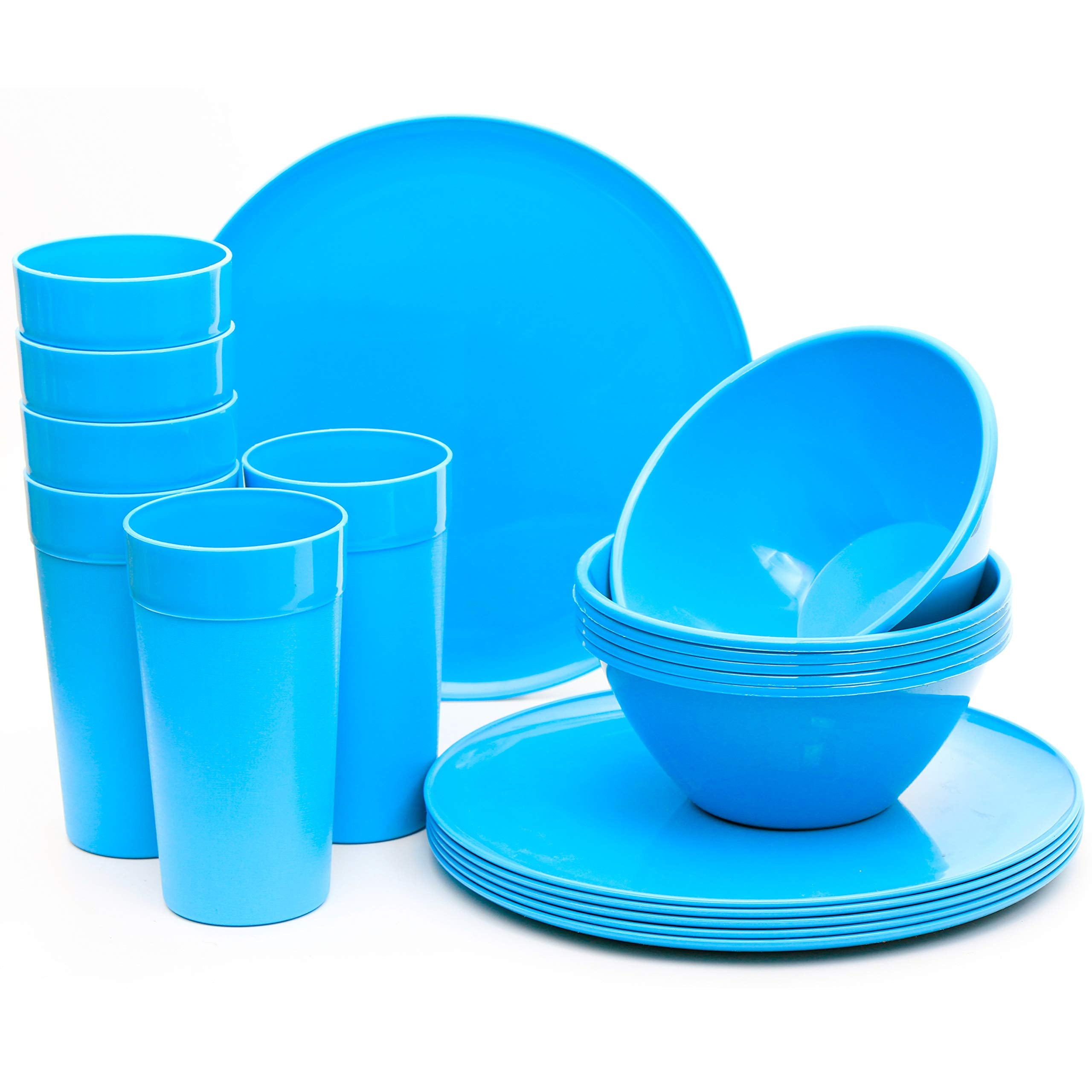 Youngever 18-Piece Plastic Kitchen Dinnerware Set, Plates, Dishes, Bowls, Cups, Service for 6
