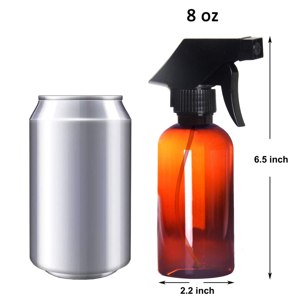 Youngever 6 Pack Empty Amber Plastic Spray Bottles, 8 Ounce Refillable Container for Essential Oils, Cleaning Products, or Aromatherapy, Trigger Sprayer with Mist and Stream Settings