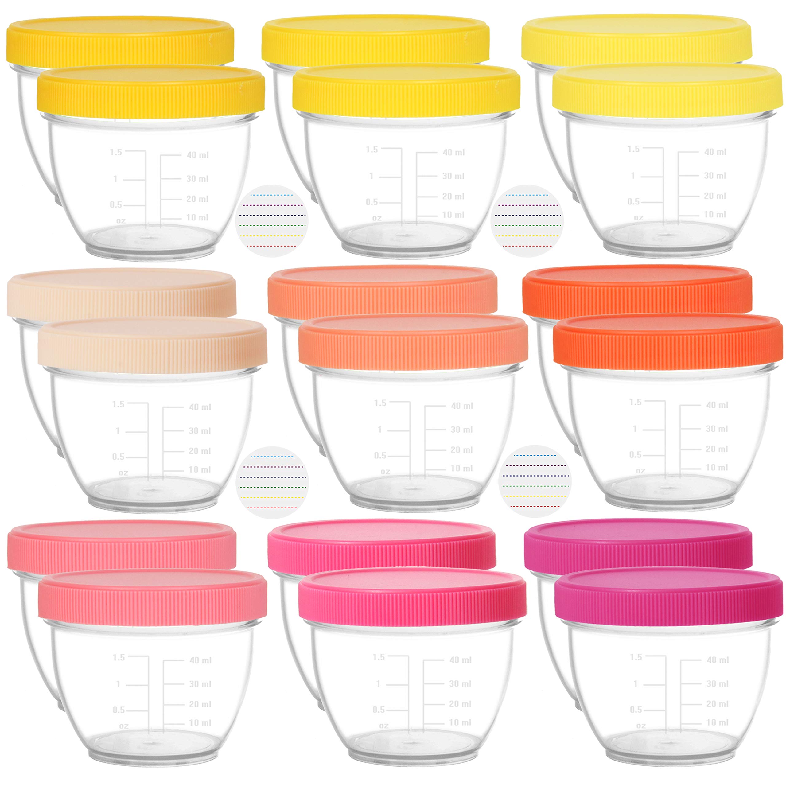 Youngever 18 Sets Baby Food Storage, 2 Ounce Baby Food Containers with Lids, 9 Pink Colors, with Lids Labels