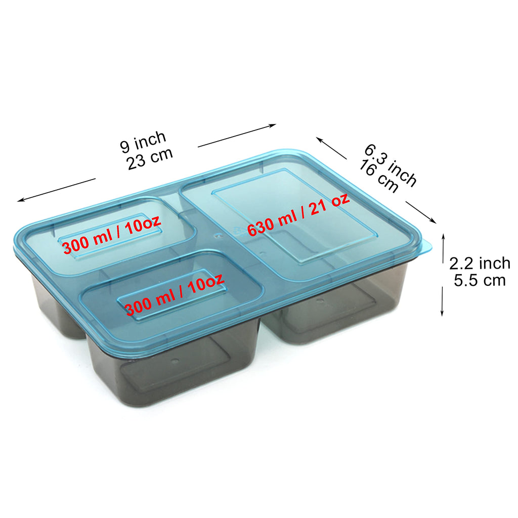 Youngever 7 Sets Thick Large Bento Lunch Box 40 Ounce, Meal Prep Containers, Reusable Plastic Divided Food Storage Container Boxes (3 Compartment)