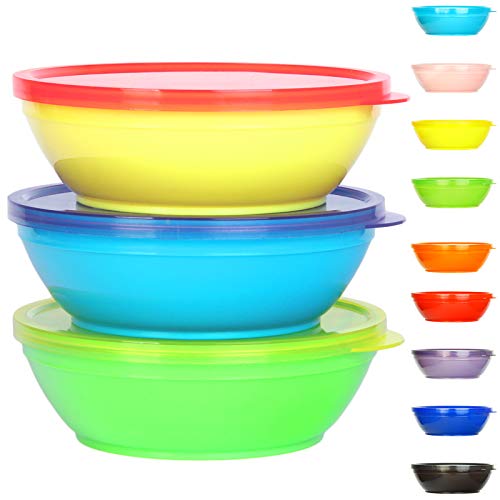 Youngever 18 Sets 8 ounce Kids Bowls with Lids (18 Bowls + 18 Lids), Small Food Storage Containers, Toddler Bowls with Lids, Set of 18 in 9 Assorted Colors