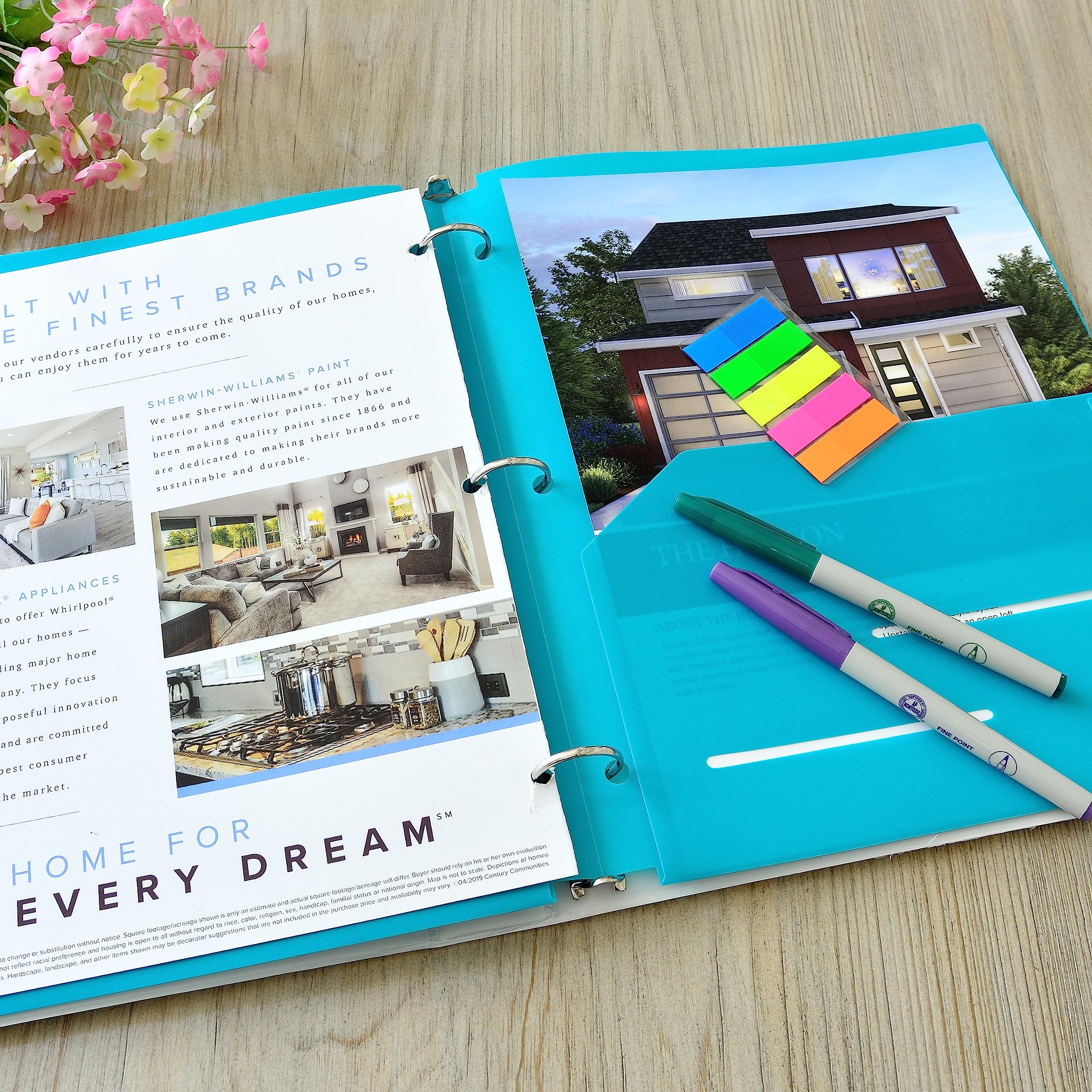 Youngever 6 Pack Heavy Duty Plastic Two Pocket Folders, Binder Dividers with Pocket, 3 Hole Punch Folder with Notches, Binder Folders