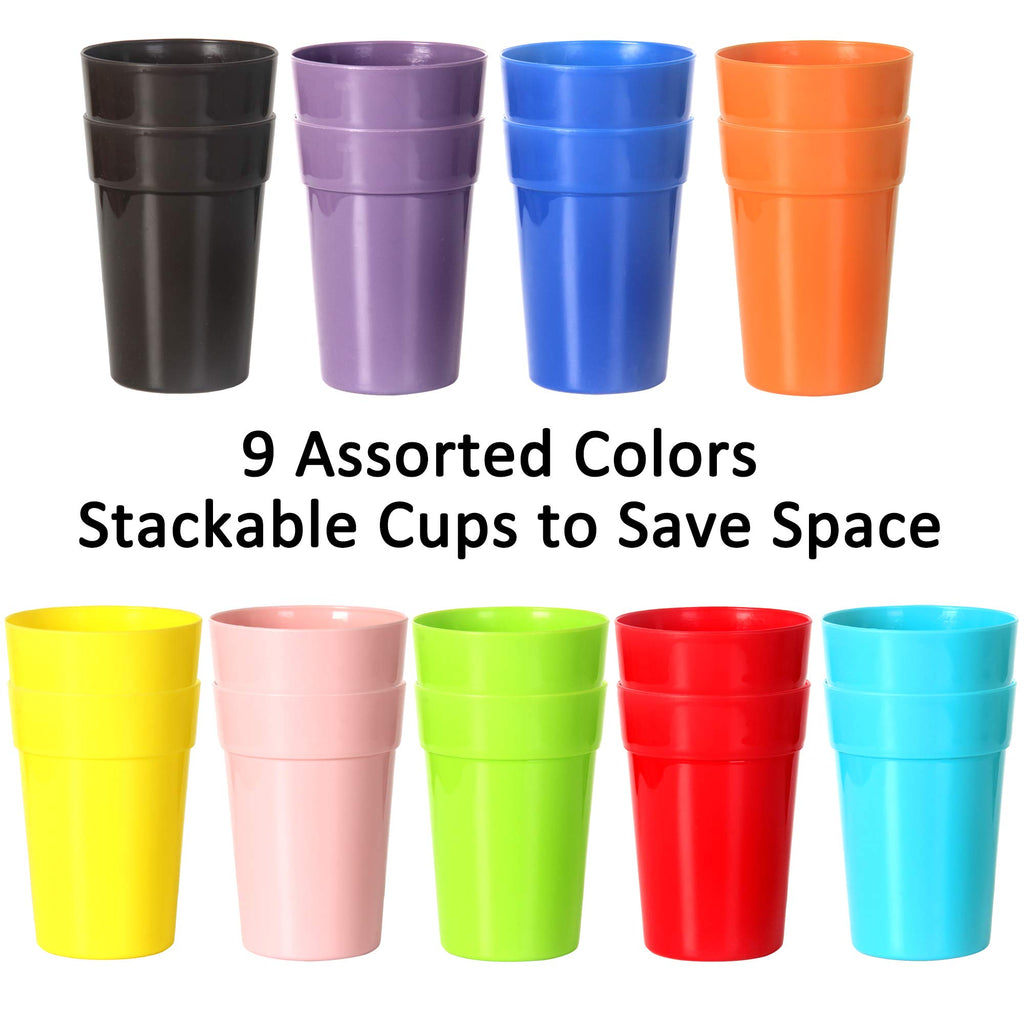 Youngever 18 Pack 12 Ounce Plastic Kids Juice Tumblers, Unbreakable Drinking Glasses, Plastic Cups, Reusable | Stackable | NO BPA | Top-rack Dishwasher Safe