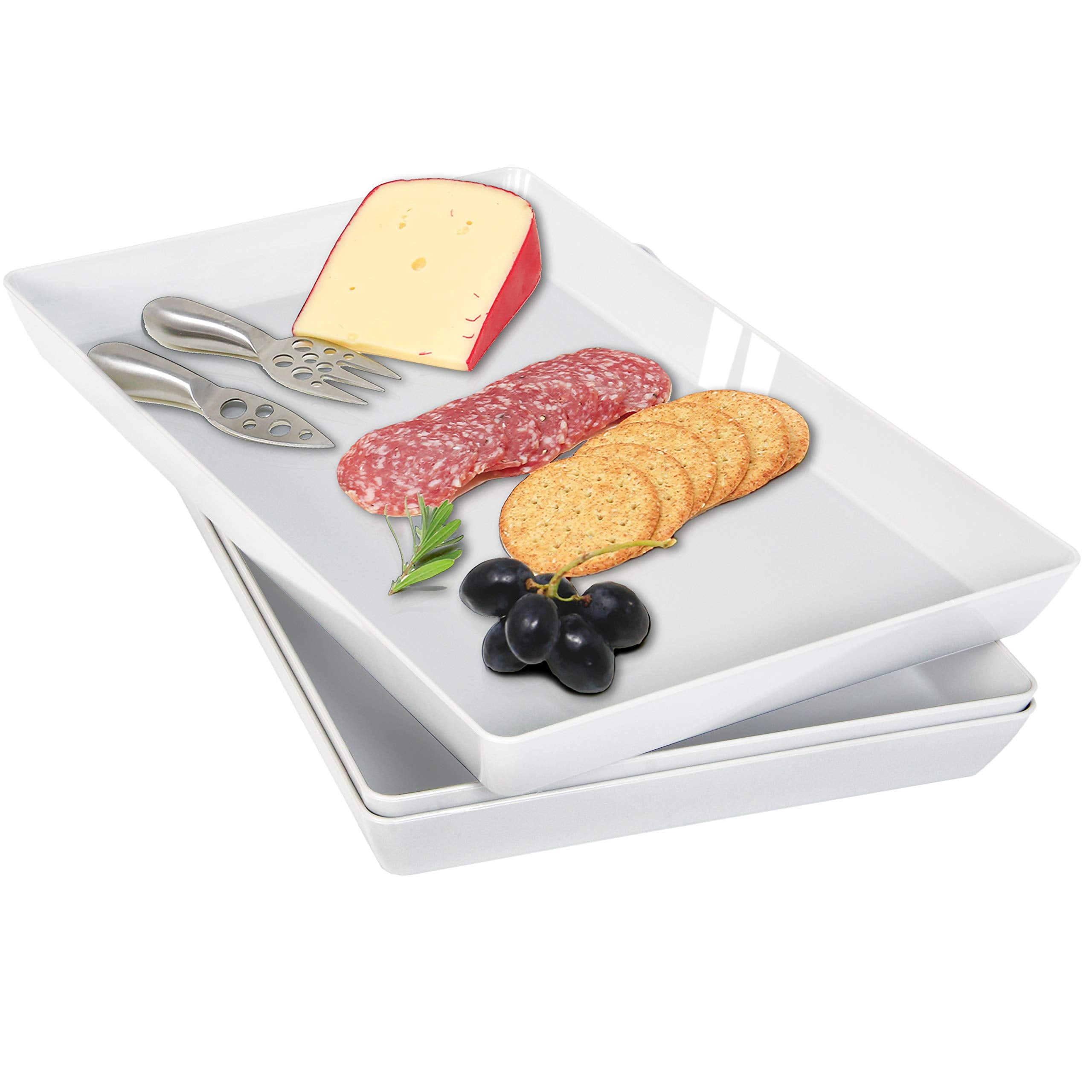 Youngever 3 Pack Plastic Serving Trays, Serving Platter for Parties, Sturdy ABS Material, 15 inch x 10 inch